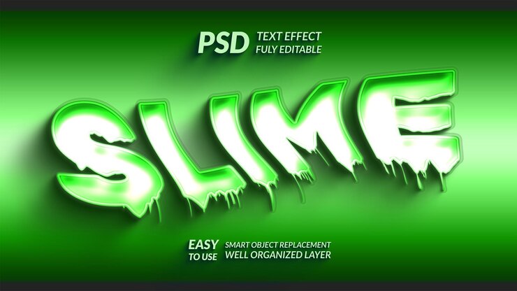 PSD efecto de texto de limo con un estilo de giro que usa objetos inteligentes y se puede editar