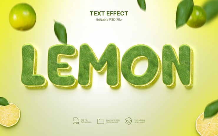 PSD efecto de texto de limón fresco