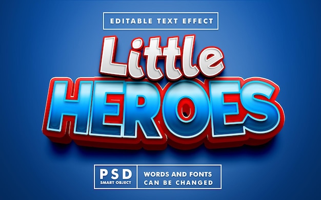 Efecto de texto litle hero 3d. efecto de texto editable con objeto inteligente en archivo psd