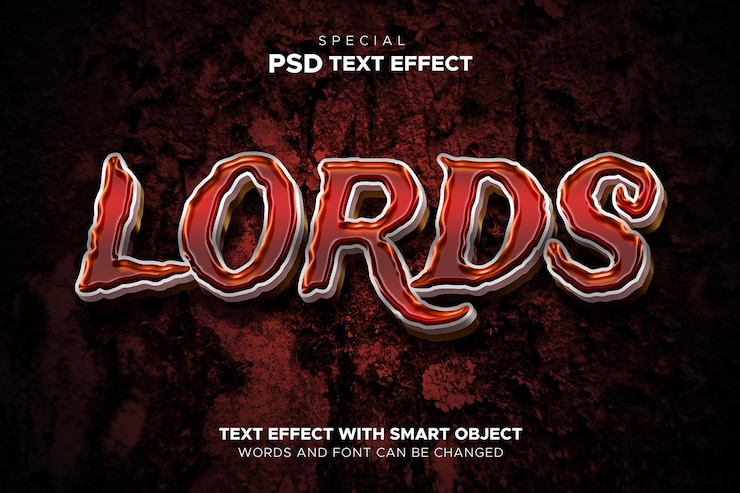 PSD efecto de texto lords objeto inteligente editable