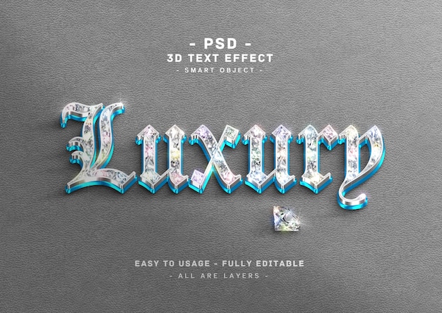 PSD efecto de texto de lujo estilo diamante azul 3d