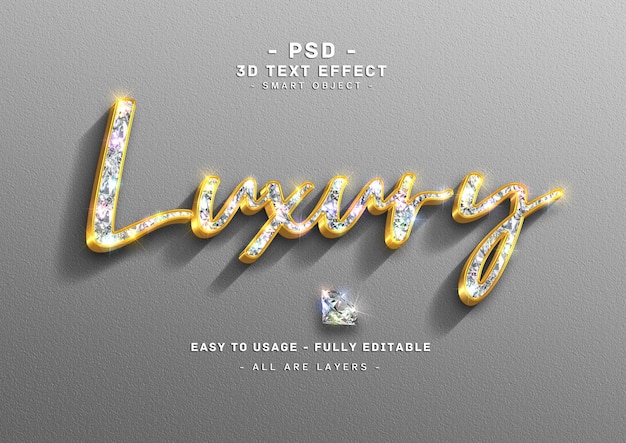 Efecto de texto de lujo estilo diamante dorado 3d