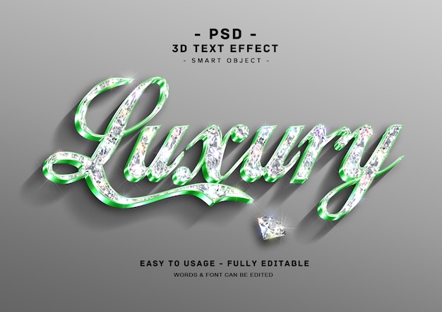 Efecto de texto de lujo estilo diamante verde 3d