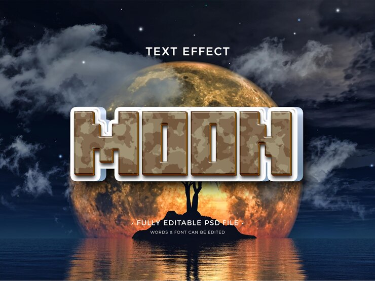 PSD efecto de texto de la luna