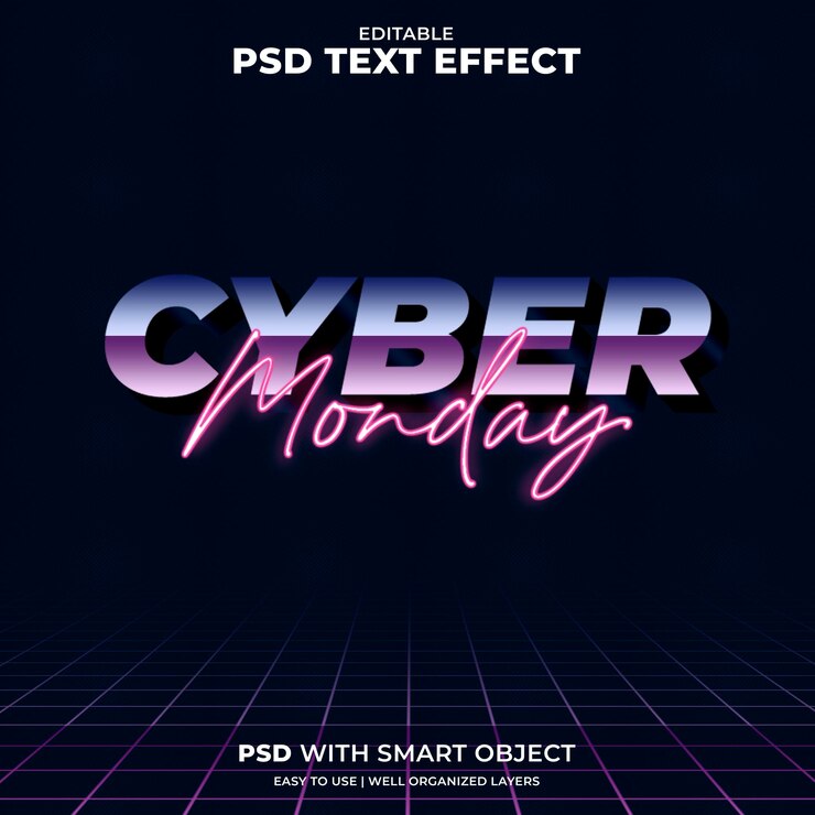 PSD efecto de texto de lunes cibernético, efecto de texto editable