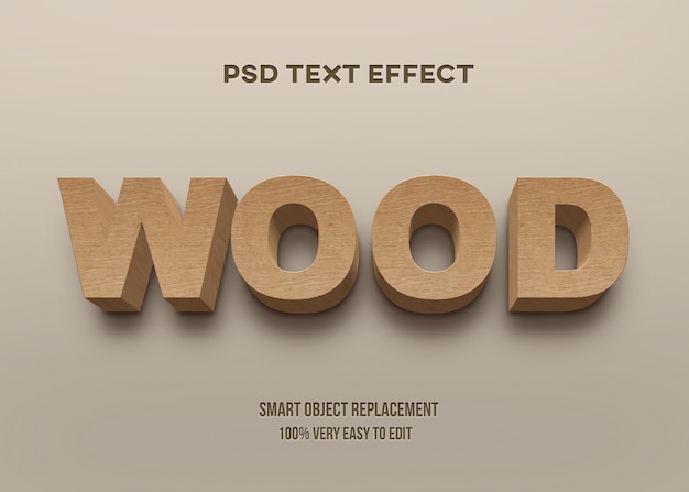 Efecto de texto de madera en negrita fuerte 3d