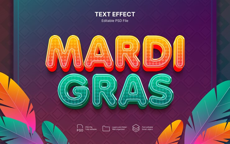 PSD efecto de texto de mardi gras