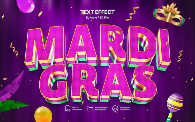 Efecto de texto de mardi gras