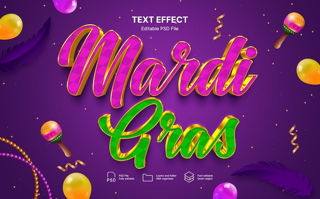 PSD efecto de texto de mardi gras