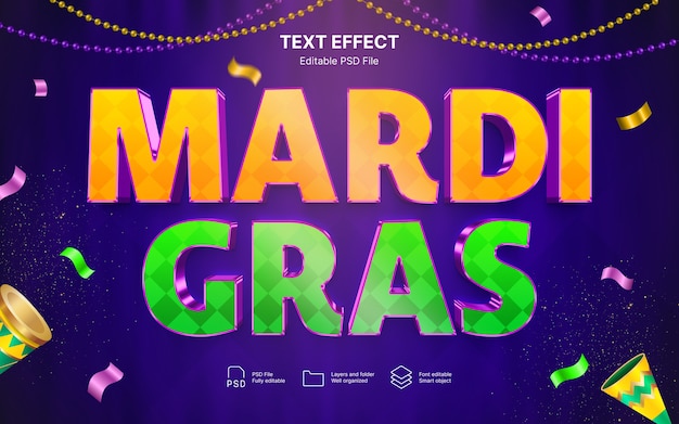 PSD efecto de texto de mardi gras