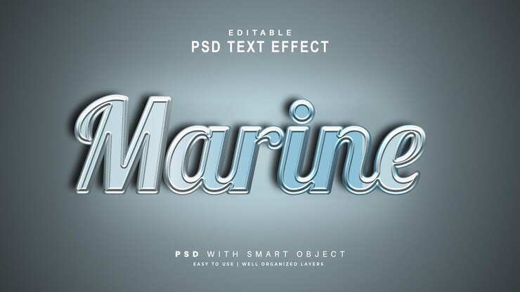PSD efecto de texto marino. objeto inteligente de texto editable