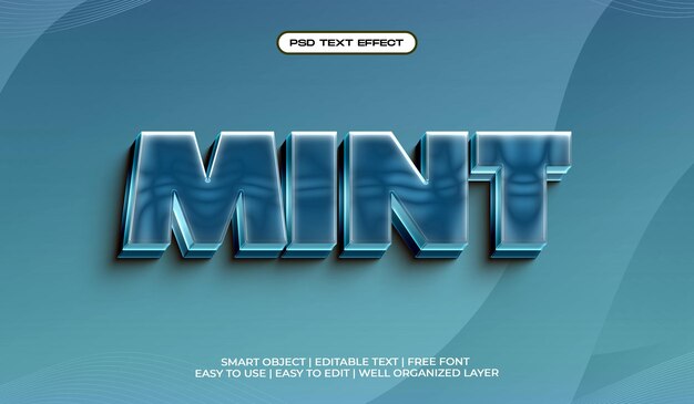 Efecto de texto de menta azul 3D