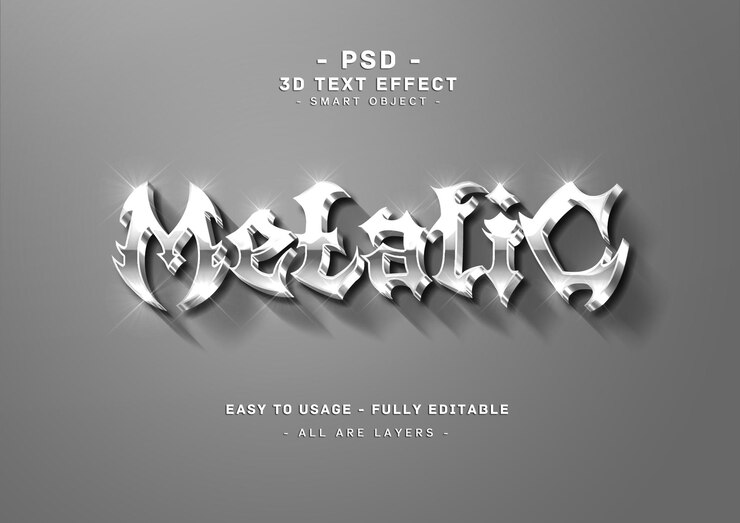 PSD efecto de texto metálico estilo izquierdo plateado 3d