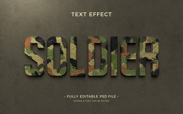 PSD efecto de texto militar