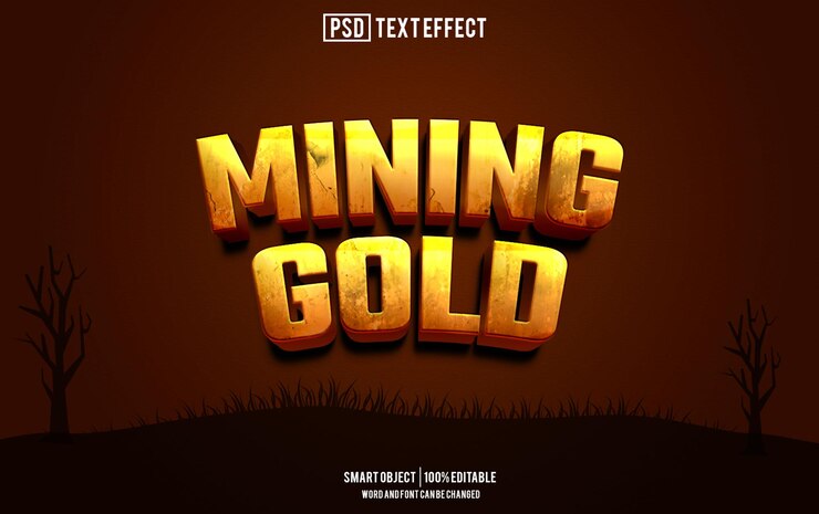 PSD efecto de texto de minería de oro fuente tipografía editable texto 3d