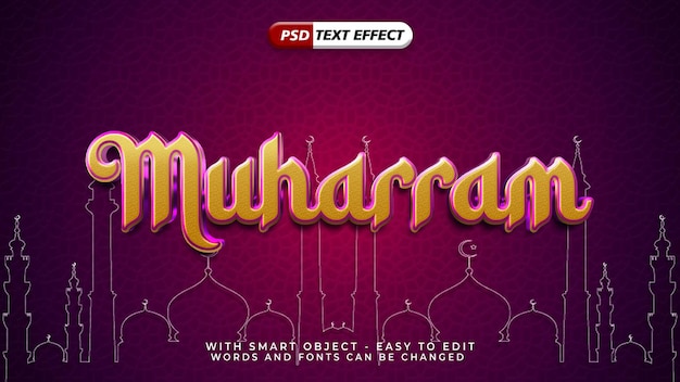 Efecto de texto muharram editable con estilo 3D