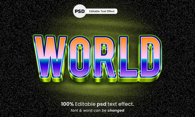 Efecto de texto mundial psd editable mundial 3d