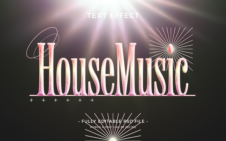PSD efecto de texto de música house