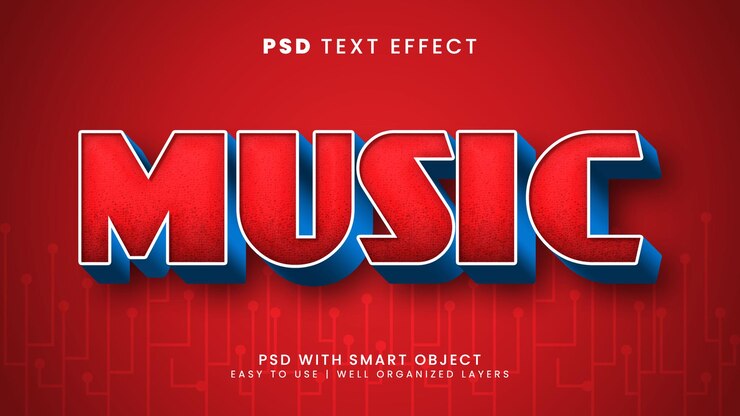 PSD efecto de texto musical editable estilo de texto retro y vintage