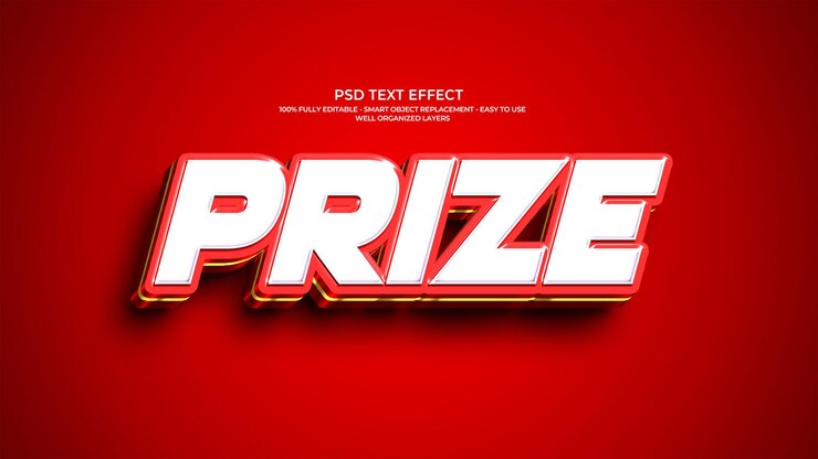 PSD efecto de texto en negrita del premio 3d en fondo rojo