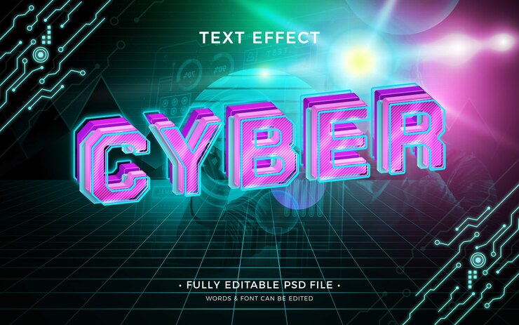 PSD efecto de texto de neón ciberestilo