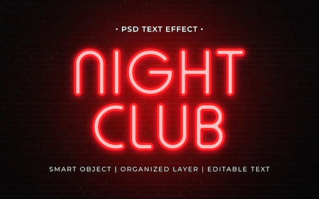 PSD efecto de texto de neón de club nocturno rojo