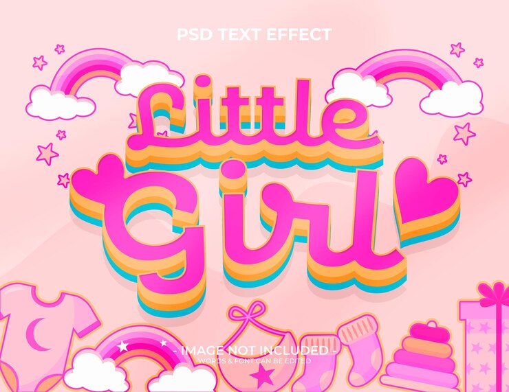 PSD efecto de texto de niña bebé rosa