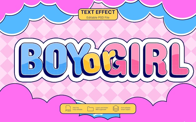 Efecto de texto de niño o niña