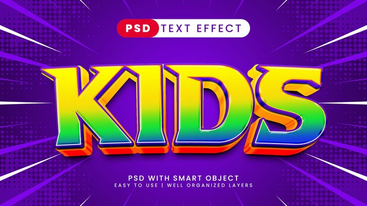 PSD efecto de texto para niños estilo de texto cómico y dibujos animados editables