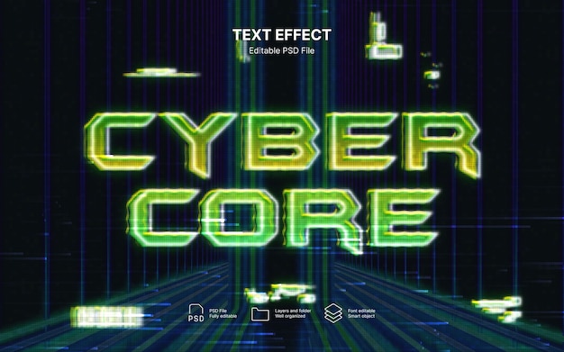 PSD efecto de texto de núcleo cibernético