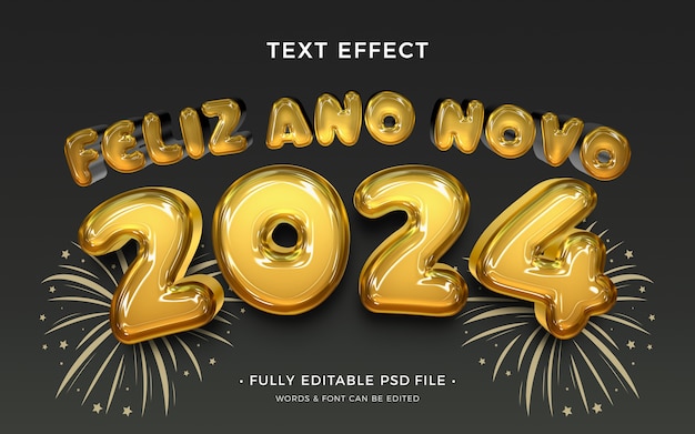 PSD efecto del texto del nuevo año 2024