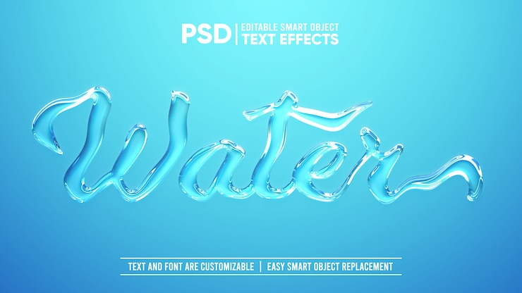 PSD efecto de texto de objeto inteligente editable 3d de agua clara realista