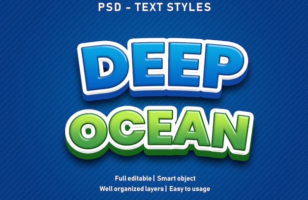 efecto de texto de océano profundo estilo editable psd