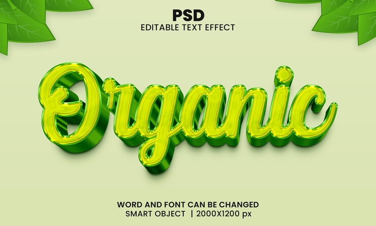PSD efecto de texto orgánico en verde objeto inteligente editable