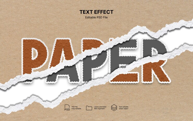 PSD efecto de texto de papel roto