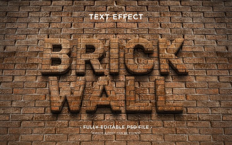 PSD efecto de texto de pared con textura de ladrillo