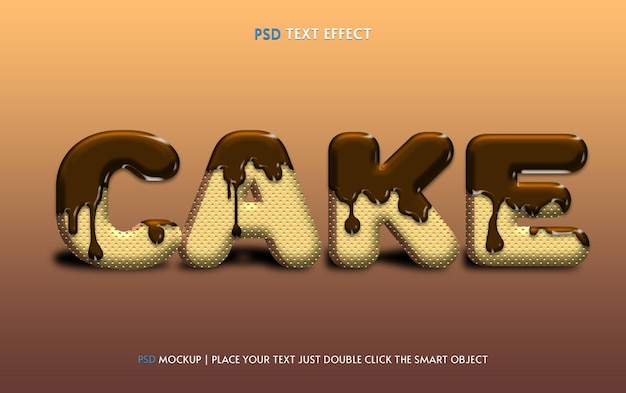 PSD efecto de texto de pastel con chocolate editable