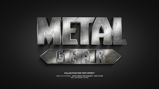 Efecto de texto personalizado 3d de engranaje de metal