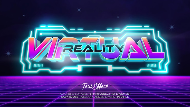 PSD efecto de texto personalizado 3d de realidad virtual.