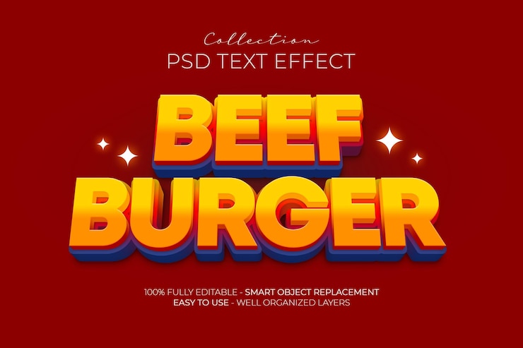 PSD efecto de texto personalizado de hamburguesa de ternera