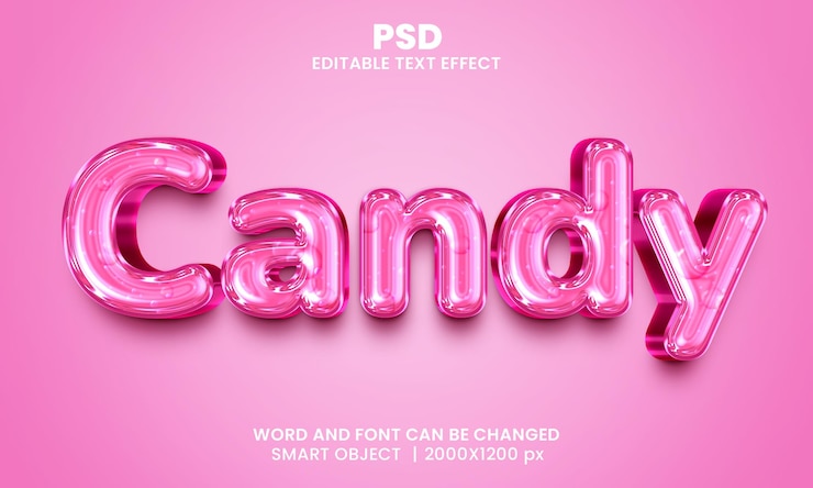 PSD efecto de texto de photoshop editable 3d color rosa brillante caramelo con fondo