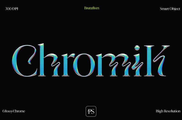 PSD efecto de texto de photoshop de tipo fx de cromo brillante de y2k
