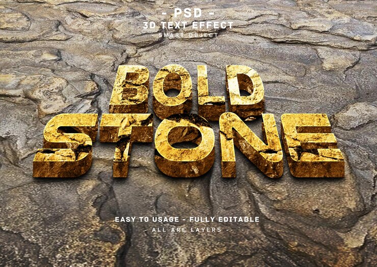PSD efecto de texto de piedra estilo dorado en negrita 3d
