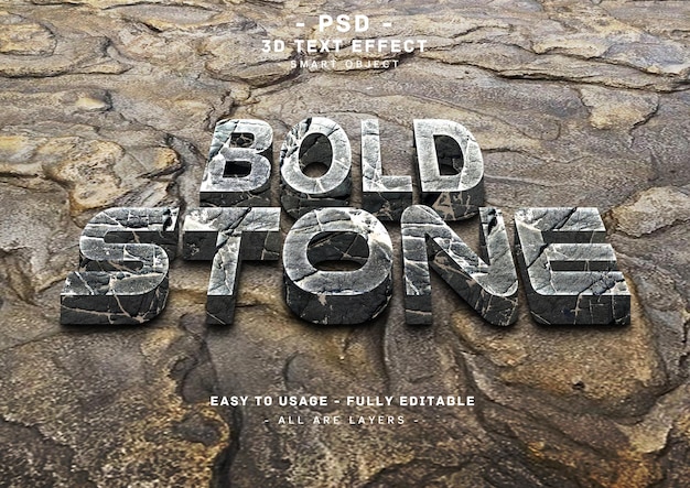 PSD efecto de texto de piedra estilo negrita 3d