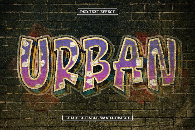 PSD efecto de texto de pincel de graffiti urbano