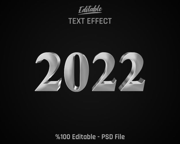 Efecto de texto de plata 2022 editable minimalista 3D