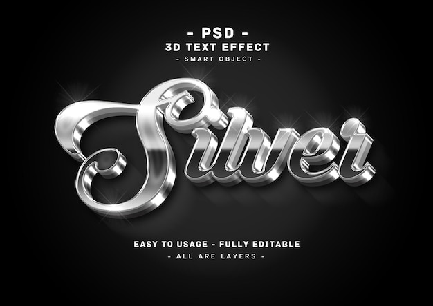 PSD efecto de texto plateado 3d