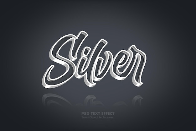 PSD efecto de texto plateado de contorno 3d con reflejo