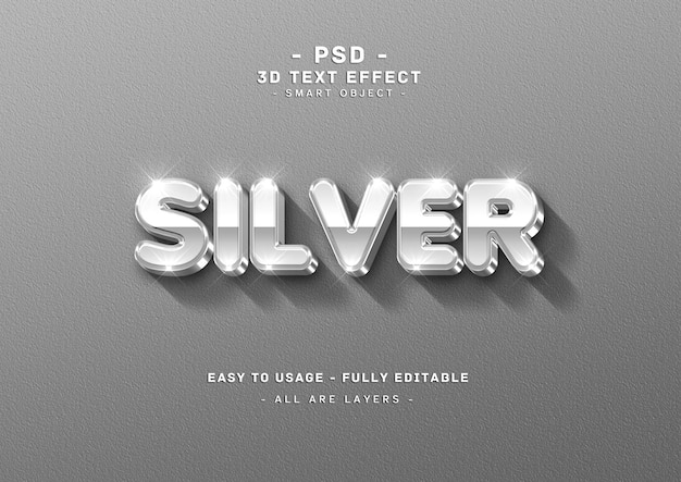 Efecto de texto plateado estilo izquierdo 3d