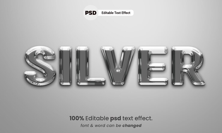 PSD efecto de texto plateado psd editable 3d líquido plateado